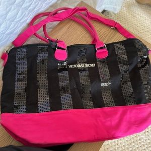 Victoria’s secret black pink sequined, overnight tote bag